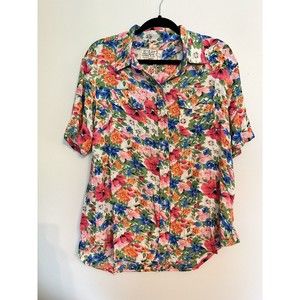 NWT Sandrine Rose By Free People Floral Pearl Snap Tropical Shirt, Comfort, Sz S